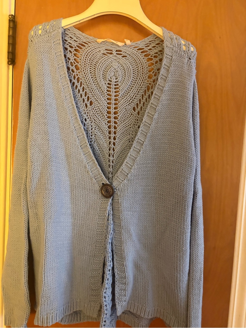 Soft Surroundings Light Blue Crochet-Back Cardigan